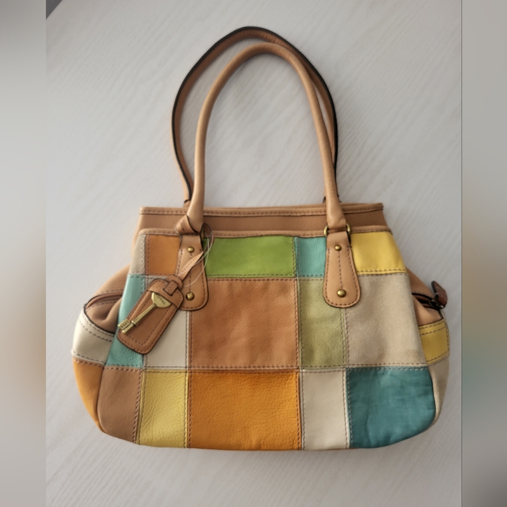 Fossil Camel Suede & Leather/ Multi Color Patchwo… - image 1